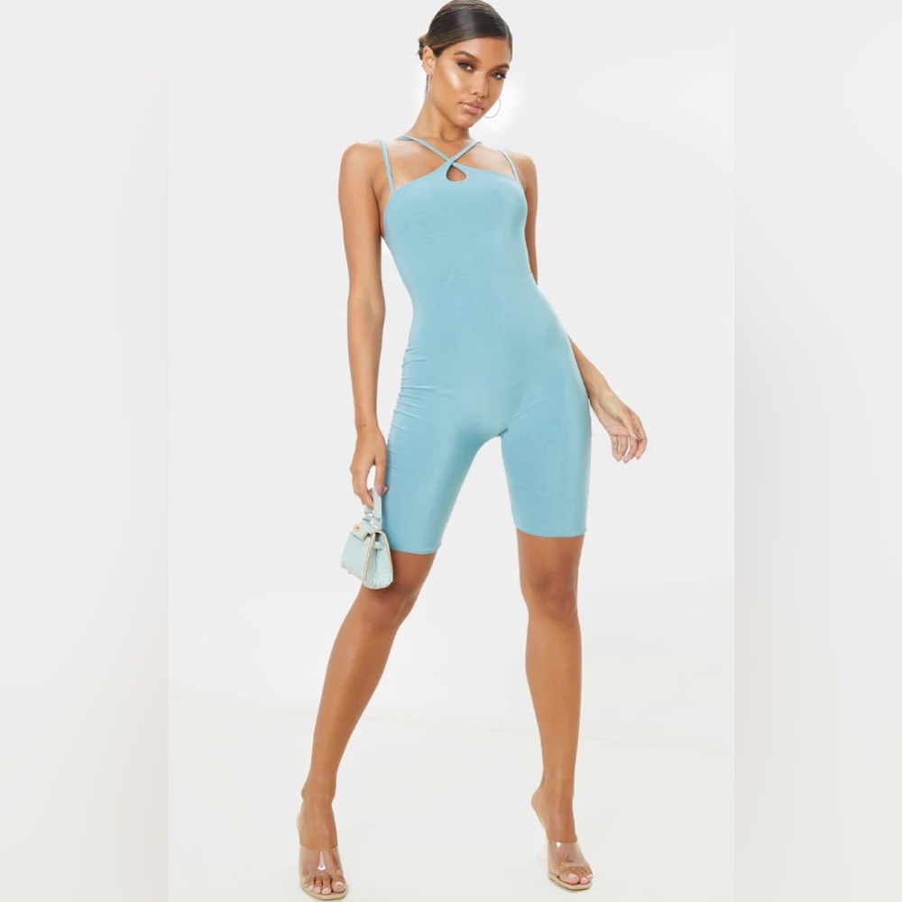 PLT Teal Slinky Biker Romper